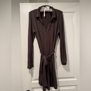 Adorable Oversized Brown Button-Up Long Sleeve Dress